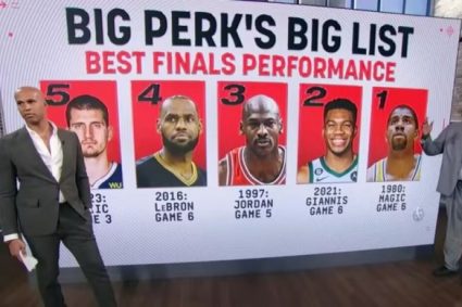 Parkins ranked the top 5 single performance in the finals history: Magician No. 1 Jordan flu battle No. 3